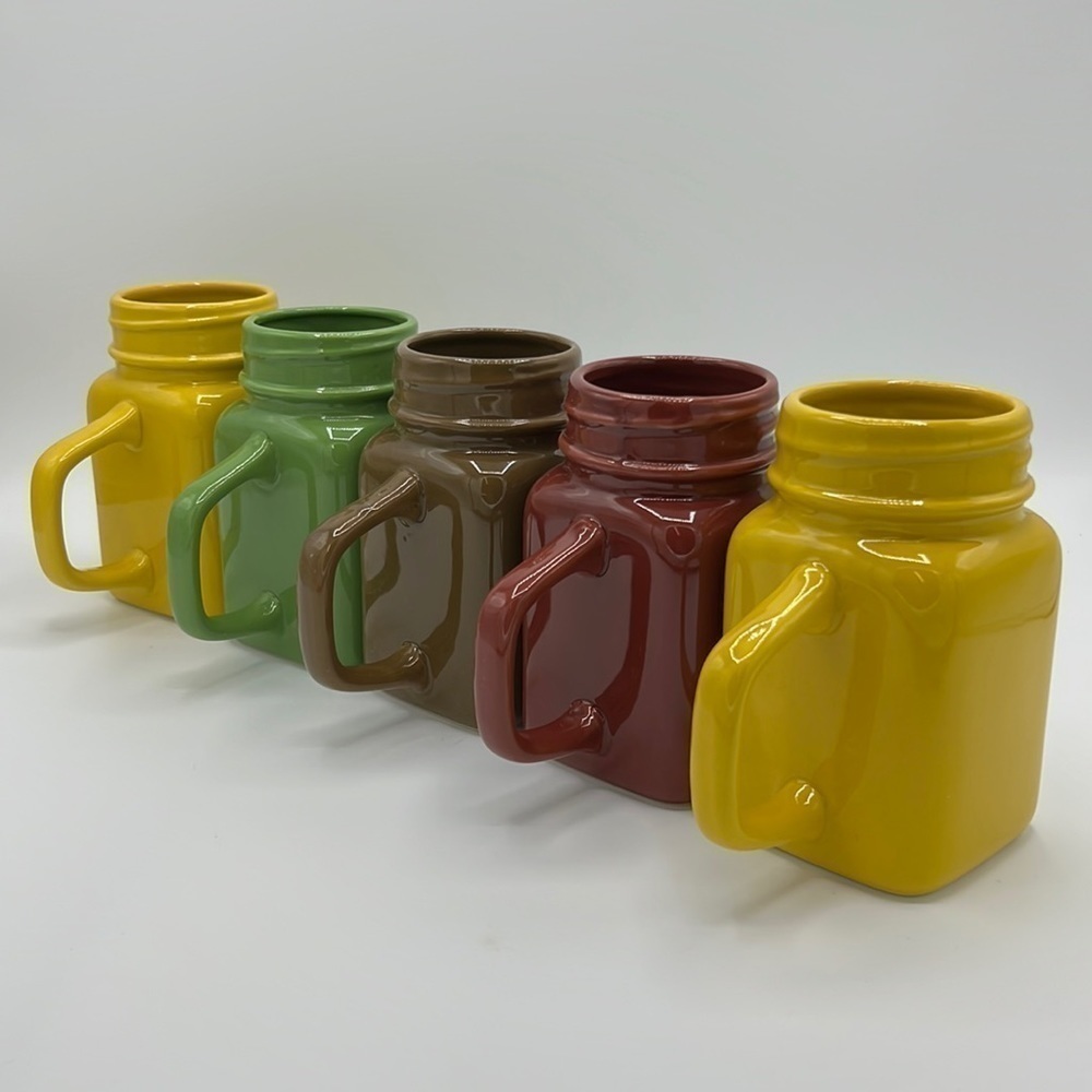 SET OF 5 FARMHOUSE HANDLED MASON JAR LIKE MUGS